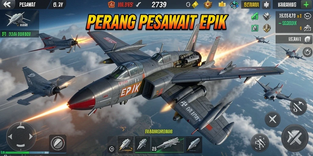 Antarmuka game Perang Pesawat yang menarik dan intuitif.