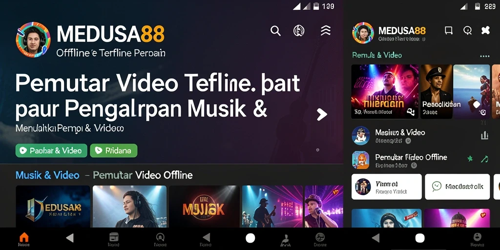 Tampilan antarmuka MEDUSA88 untuk Pemutar Video Offline yang menarik.