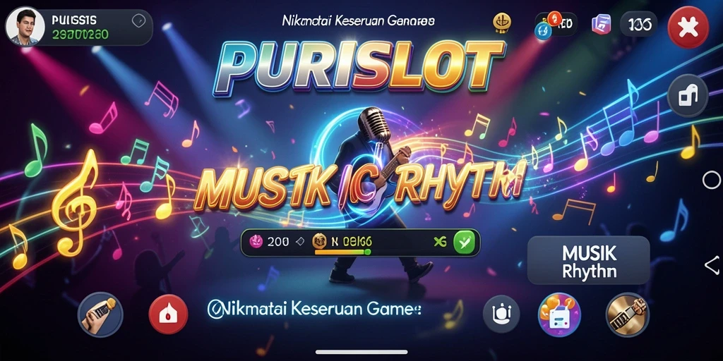 Tampilan antarmuka <strong>PURISLOT</strong> dengan berbagai pilihan lagu dan efek visual menarik.