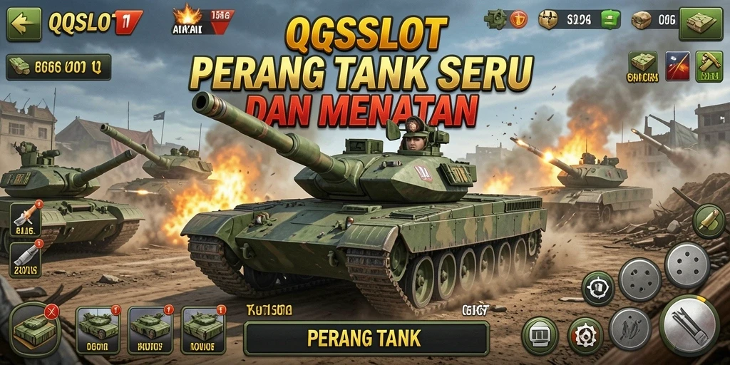 Antarmuka permainan Perang Tank yang penuh aksi.