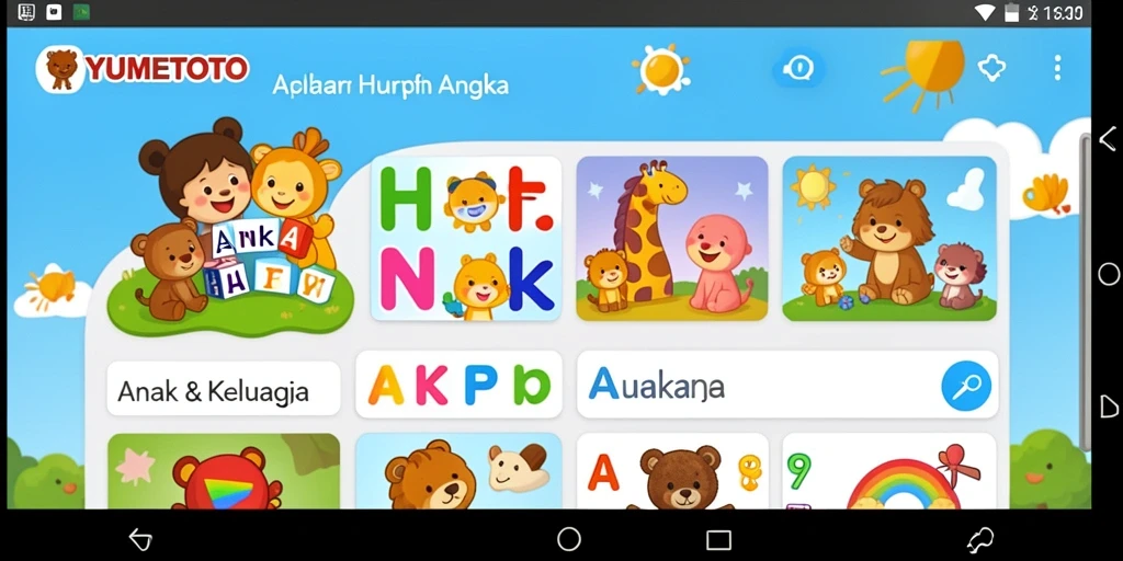 Tampilan antarmuka aplikasi YUMETOTO yang ceria dan interaktif.